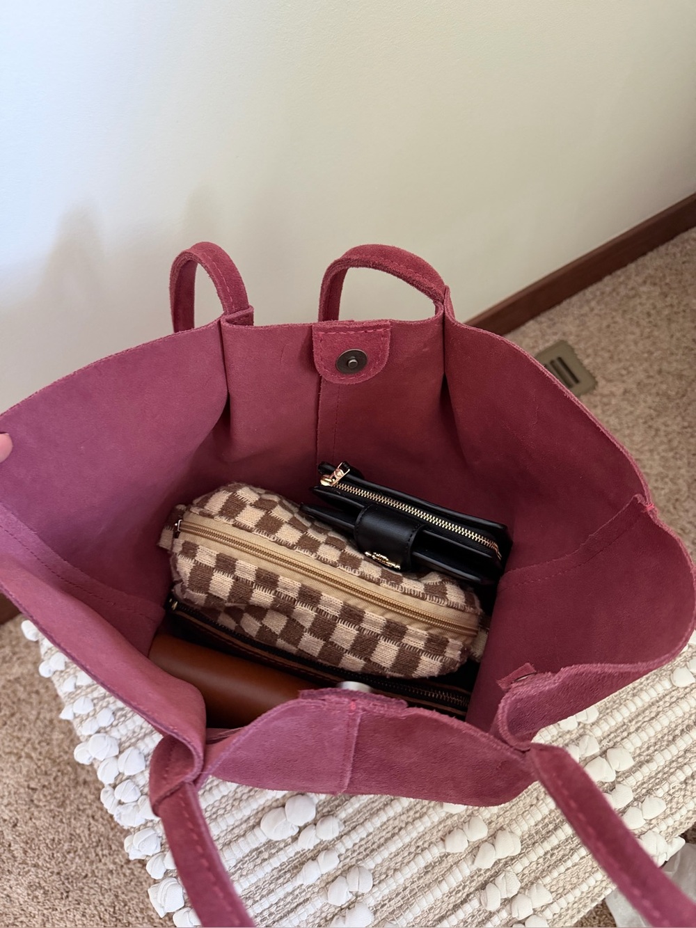 Portland Leather Suede Tote in Dusty Rose - Picture 4 of 4